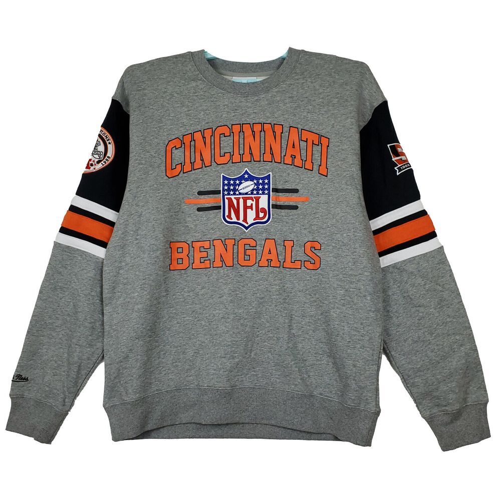 Cincinnati Bengals Mitchell &‎ Ness NFL L Large Sweatshirt Gray Black Orange NWT